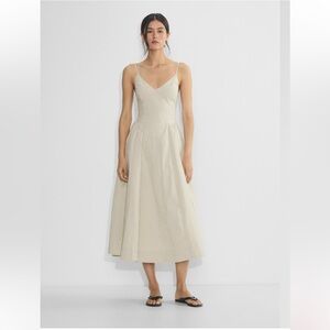 Aritzia technique poplin midi dress. Cream and khaki/olive striped, size 0